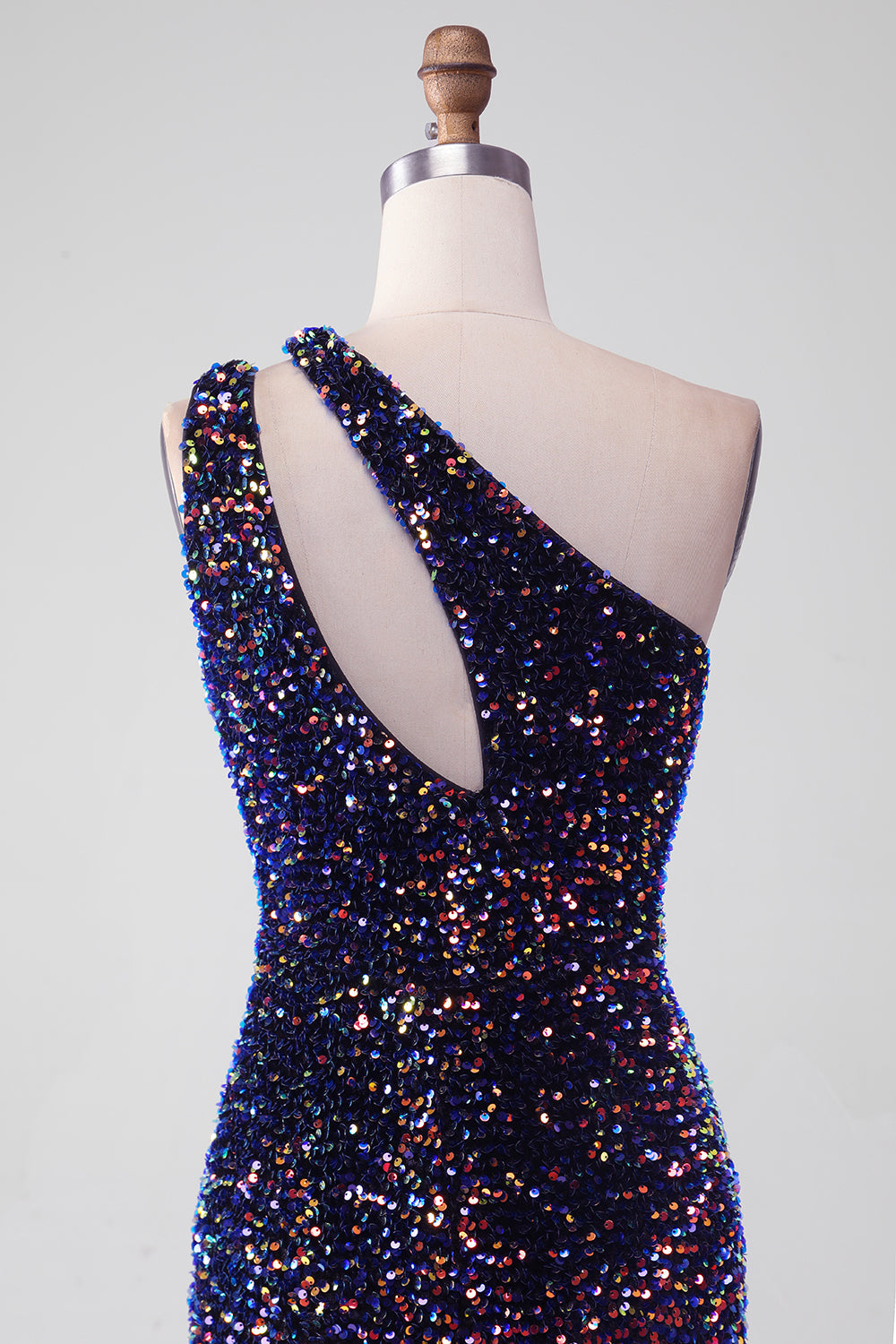 Black Mermaid One Shoulder Sequins Long Prom Dress with High Slit Sparkly Evening Dresses