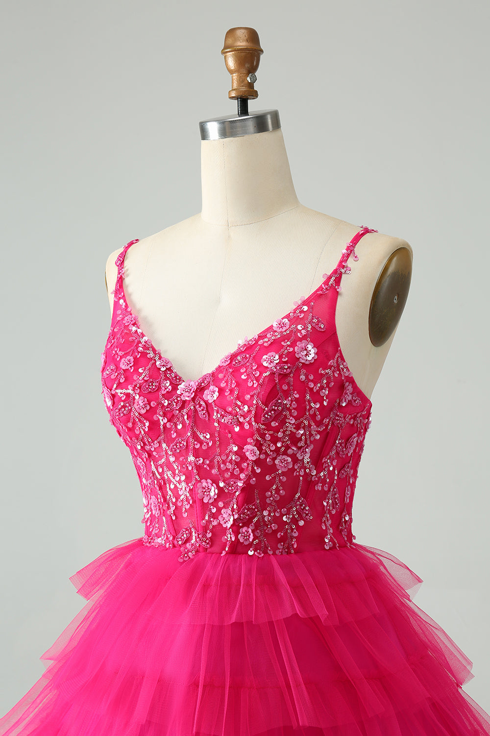 Cute A Line Spaghetti Straps Tiered Short Homecoming Dress with Sequins Beautiful