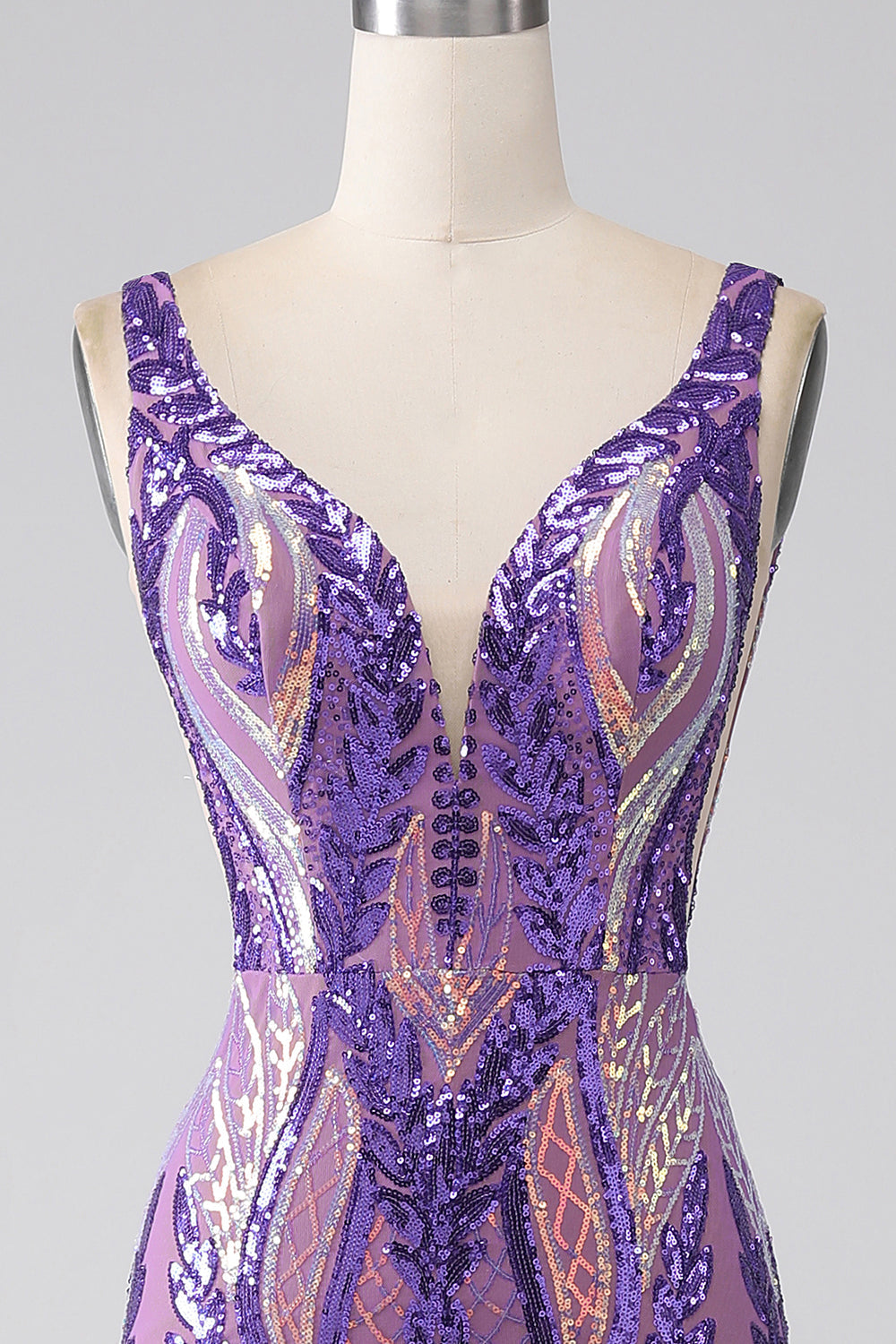 Purple Mermaid V Neck Long Sparkly Prom Dress With Sequins Sexy