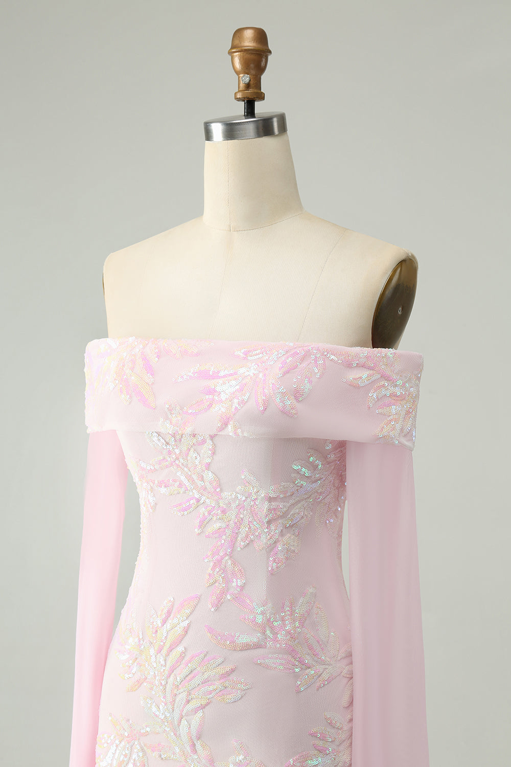Cute Sparkly Bodycon Off The Shoulder Sequin Pink Homecoming Dress with Long Sleeves Beautiful