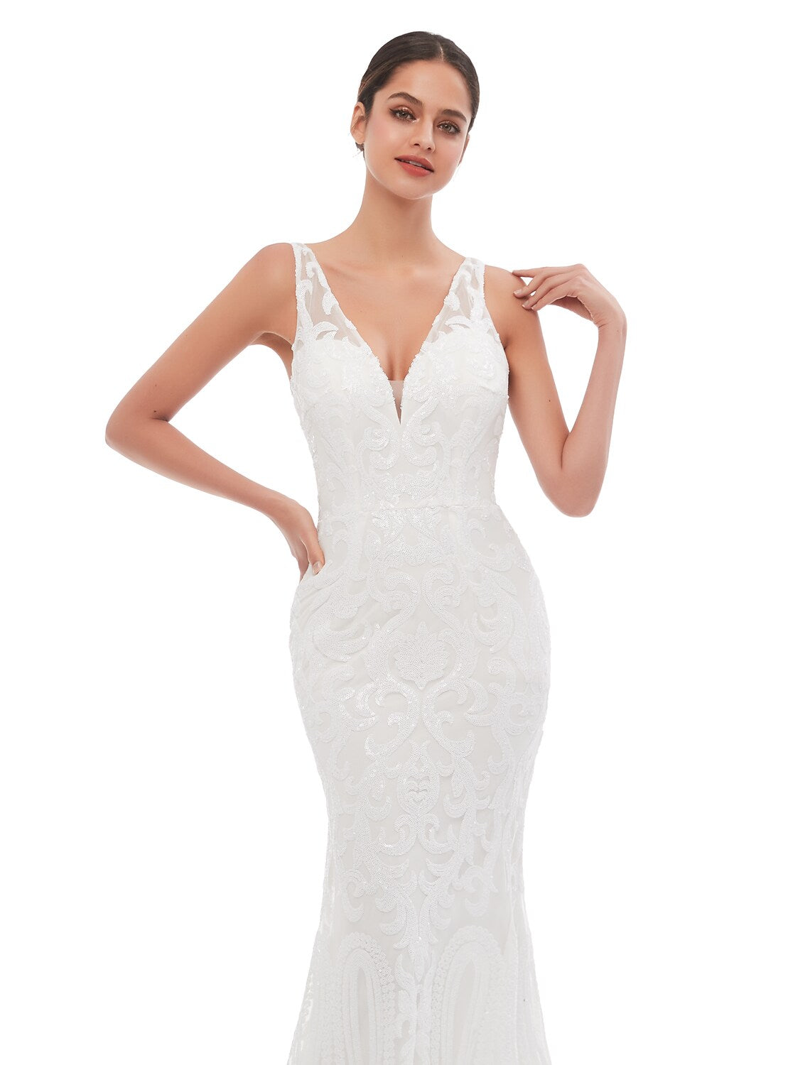 Mermaid / Trumpet Evening Gown Celebrity Style Dress Engagement Court Train Sleeveless V Neck Sequined with Sequin