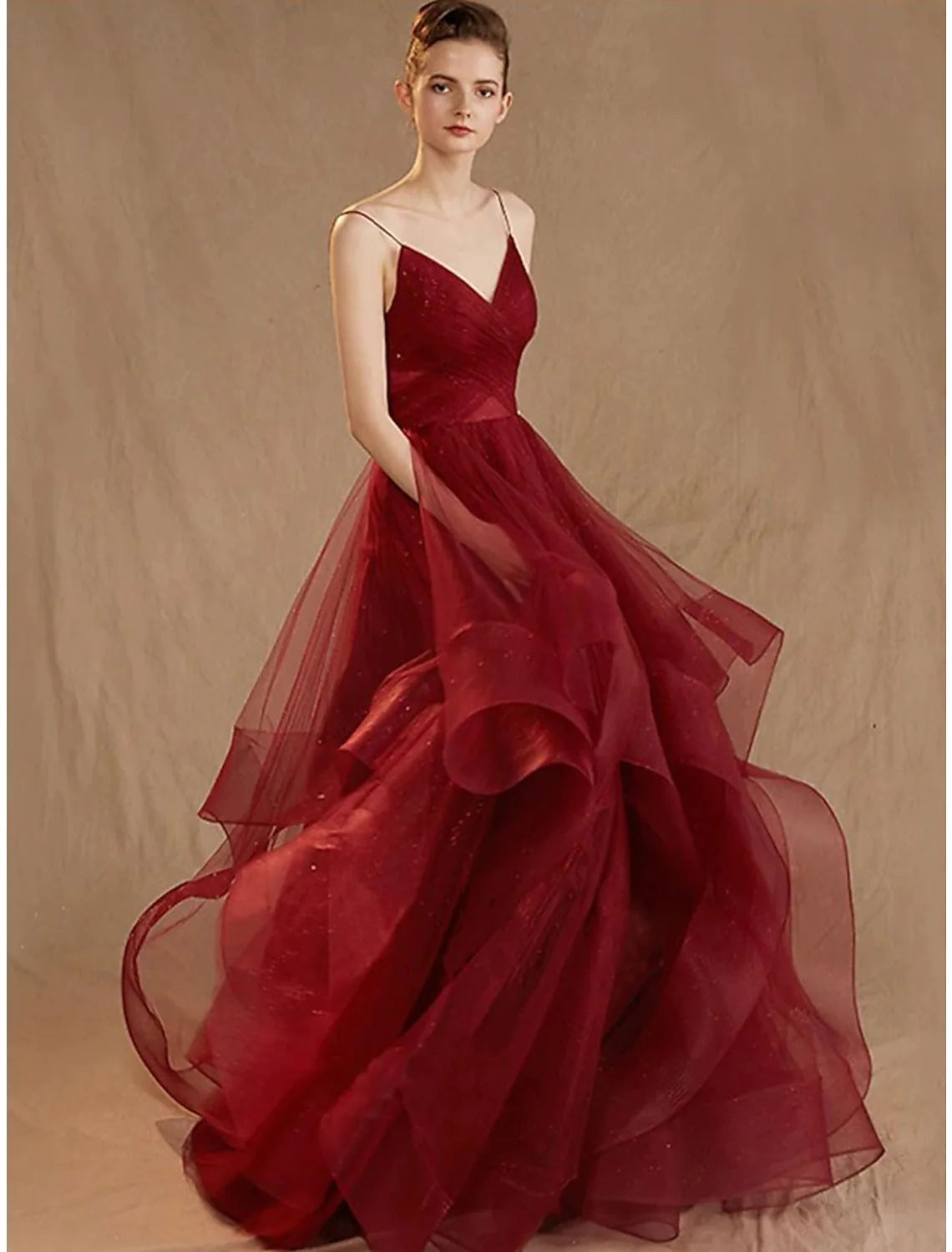 Ball Gown Evening Gown Elegant Dress Party Wear Floor Length Sleeveless V Neck Tulle V Back with Sequin