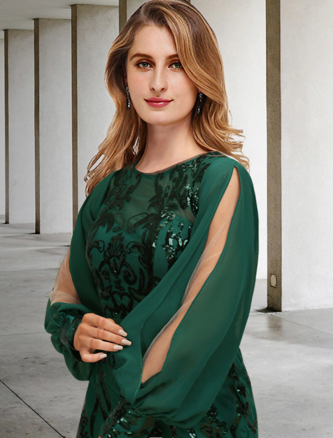Mermaid / Trumpet Mother of the Bride Dresses Plus Size Hide Belly Curve Elegant Dress Formal Sweep / Brush Train Long Sleeve Jewel Neck Chiffon