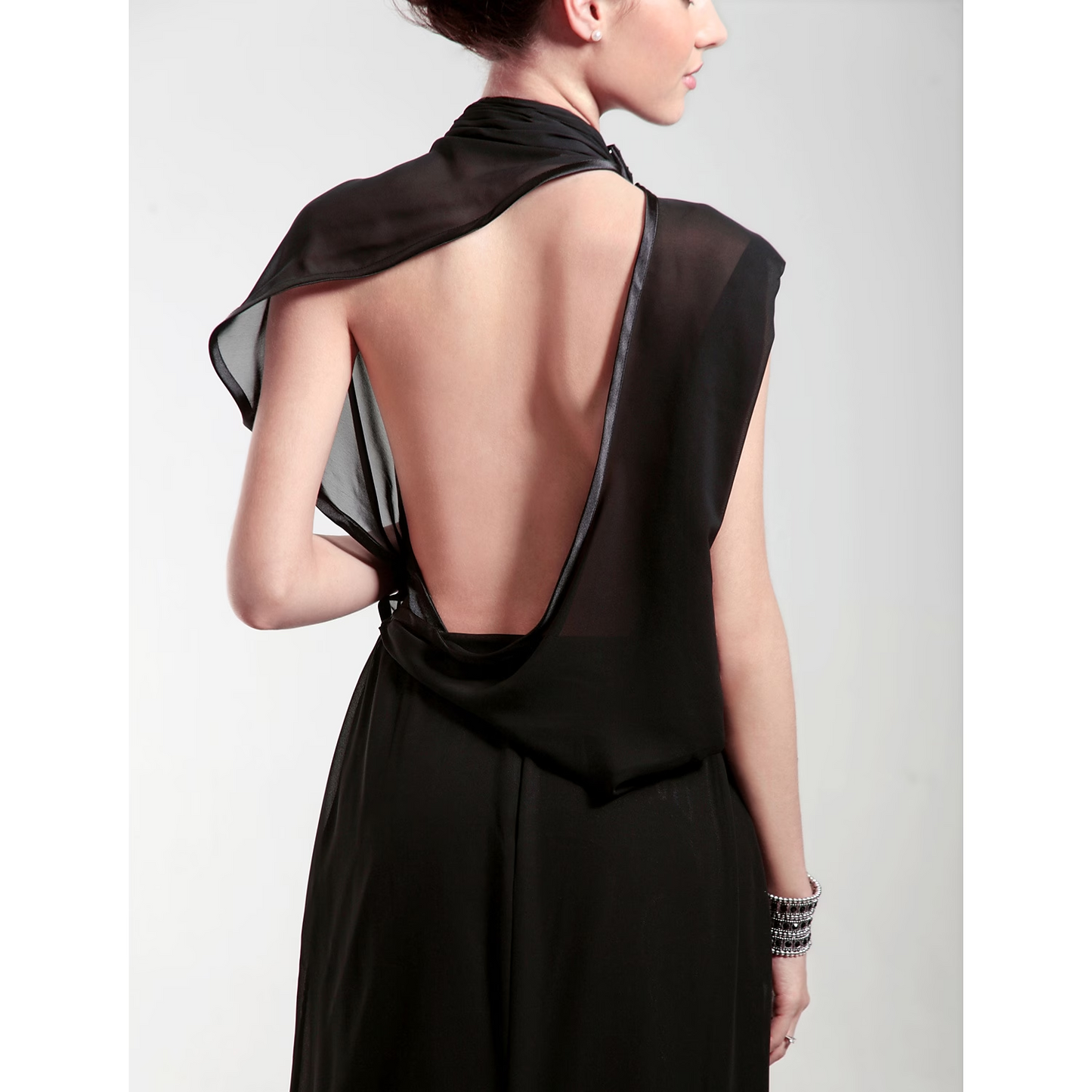 Sheath / Column All Celebrity Styles Dress Formal Evening Sweep / Brush Train Short Sleeve High Neck Chiffon