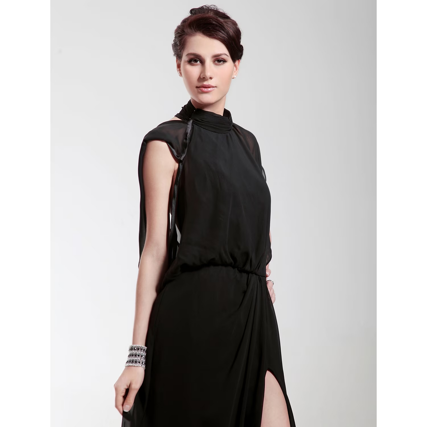 Sheath / Column All Celebrity Styles Dress Formal Evening Sweep / Brush Train Short Sleeve High Neck Chiffon