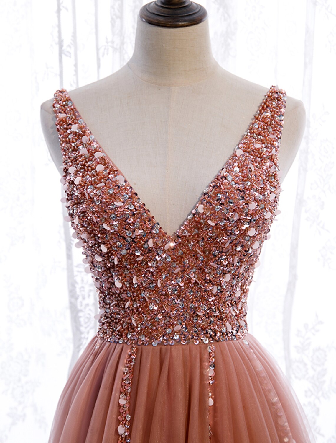 A-Line Prom Dresses Elegant Dress Wedding Guest Party Wear Court Train Sleeveless V Neck Polyester with Pearls