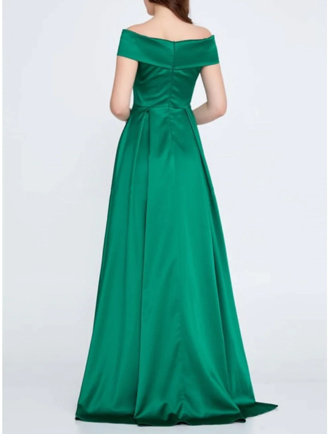 A-Line Evening Gown Elegant Dress Formal Sweep / Brush Train Christmas Red Green Dress Sleeveless Off Shoulder Satin