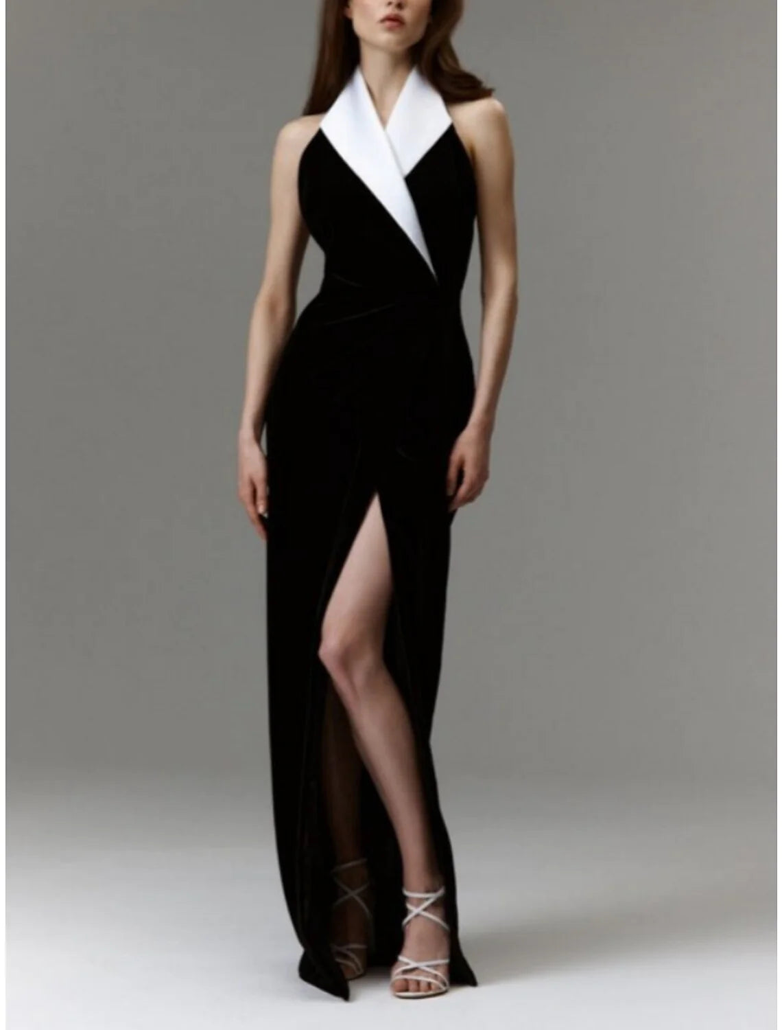 Sheath / Column Evening Gown Elegant Dress Formal Floor Length Sleeveless V Neck Imitation Silk