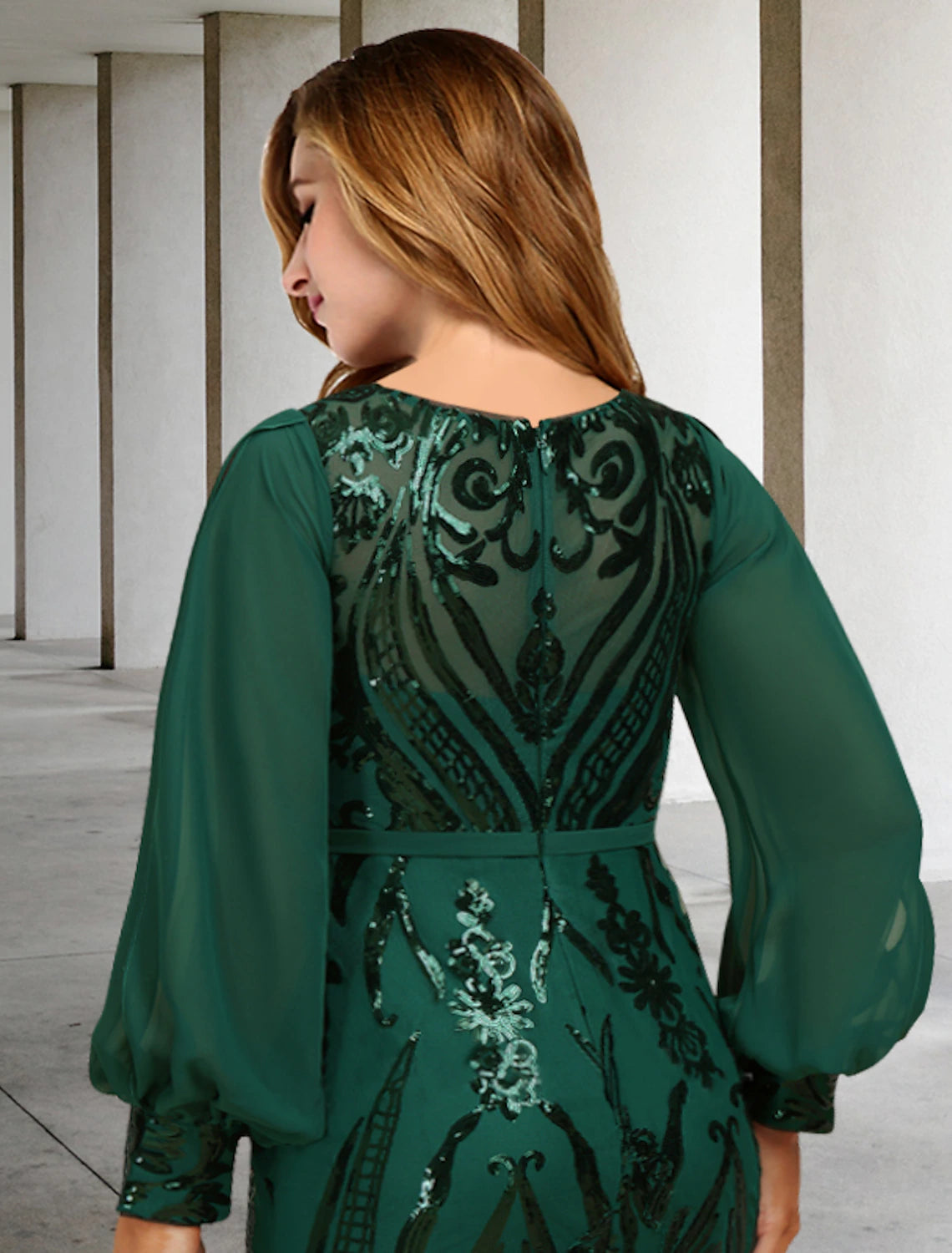 Mermaid / Trumpet Mother of the Bride Dresses Plus Size Hide Belly Curve Elegant Dress Formal Sweep / Brush Train Long Sleeve Jewel Neck Chiffon