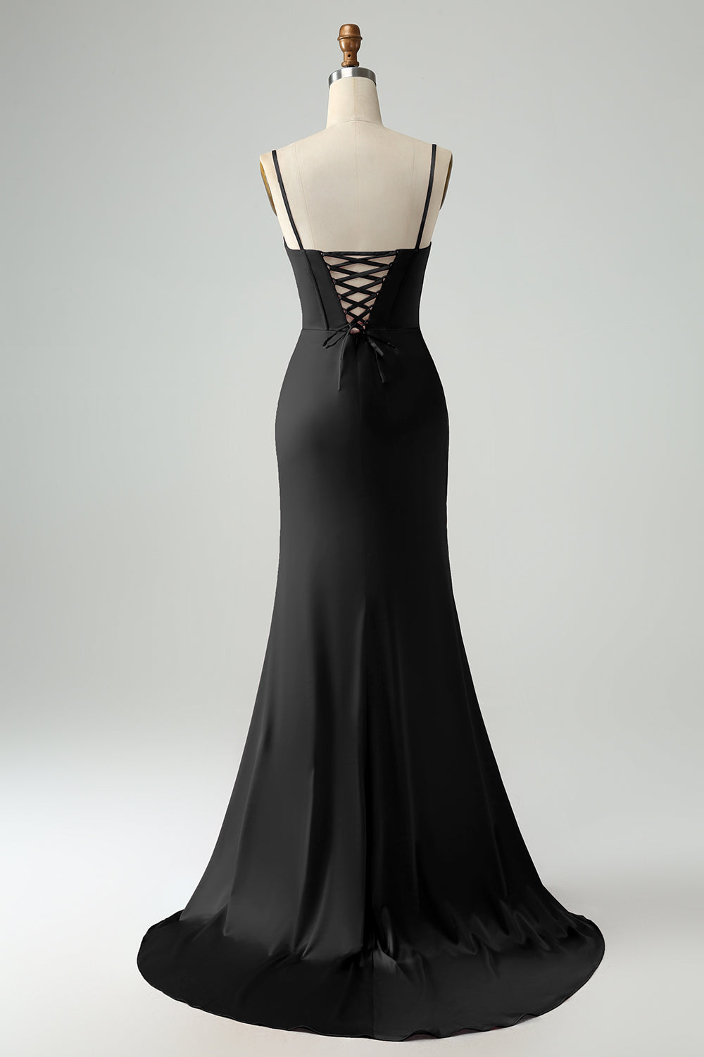 Mermaid Spaghetti Straps Pleated Corset Long Prom Dress With High Slit Sexy Evening Dresses