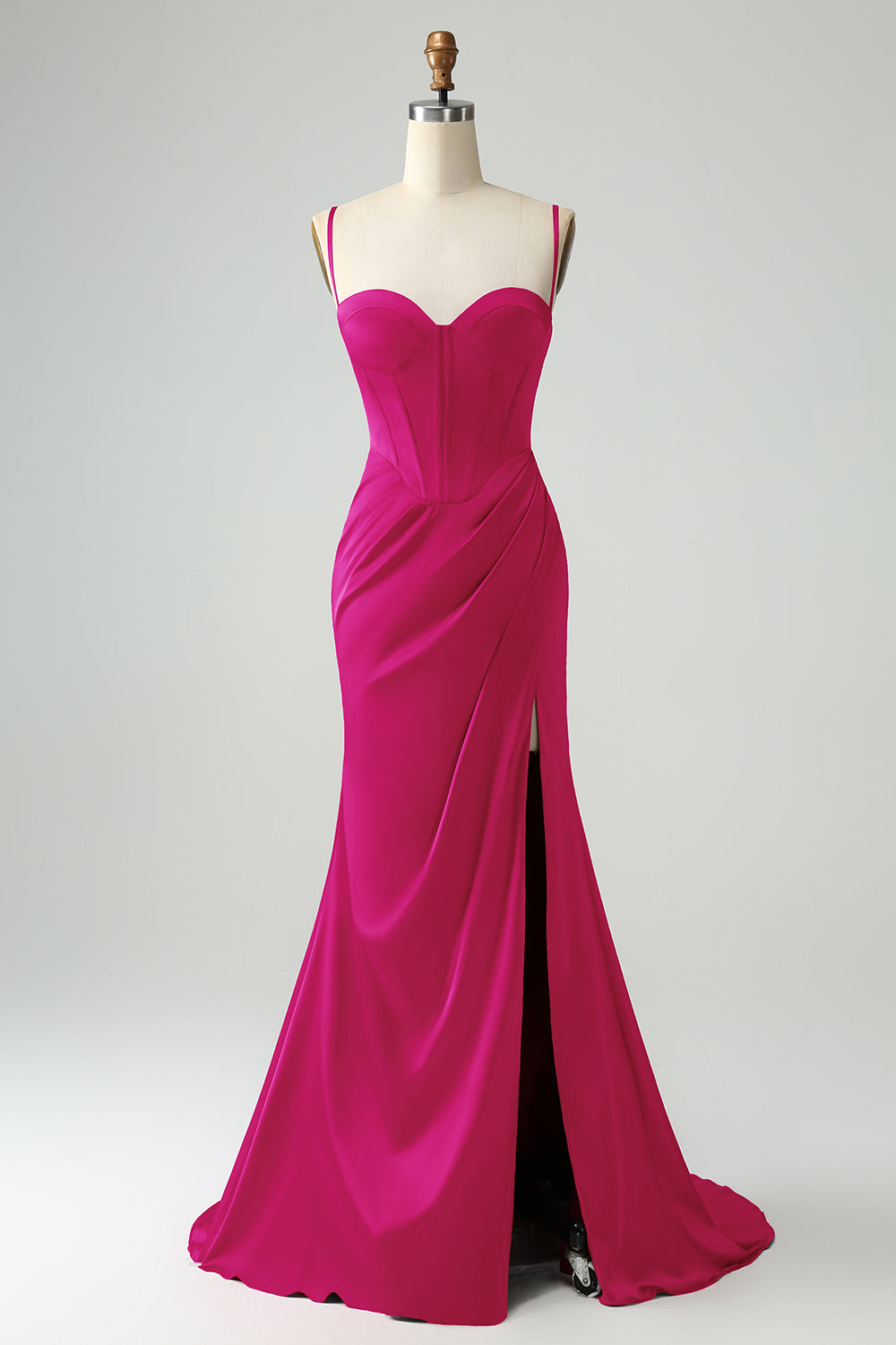 Mermaid Spaghetti Straps Pleated Corset Long Prom Dress With High Slit Sexy Evening Dresses