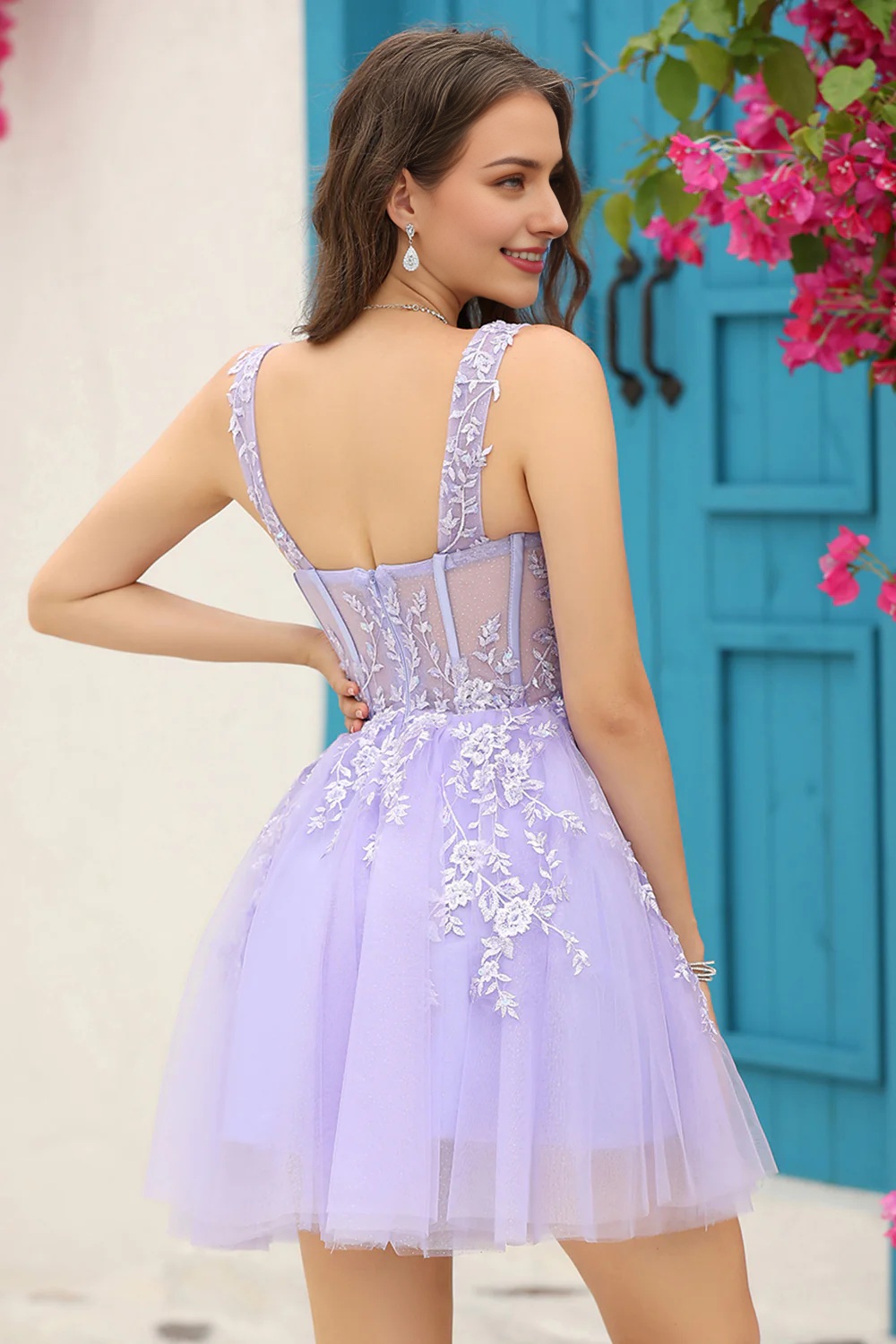 Lilac Corset Straps A-Line Short Homecoming Dress Sexy Short