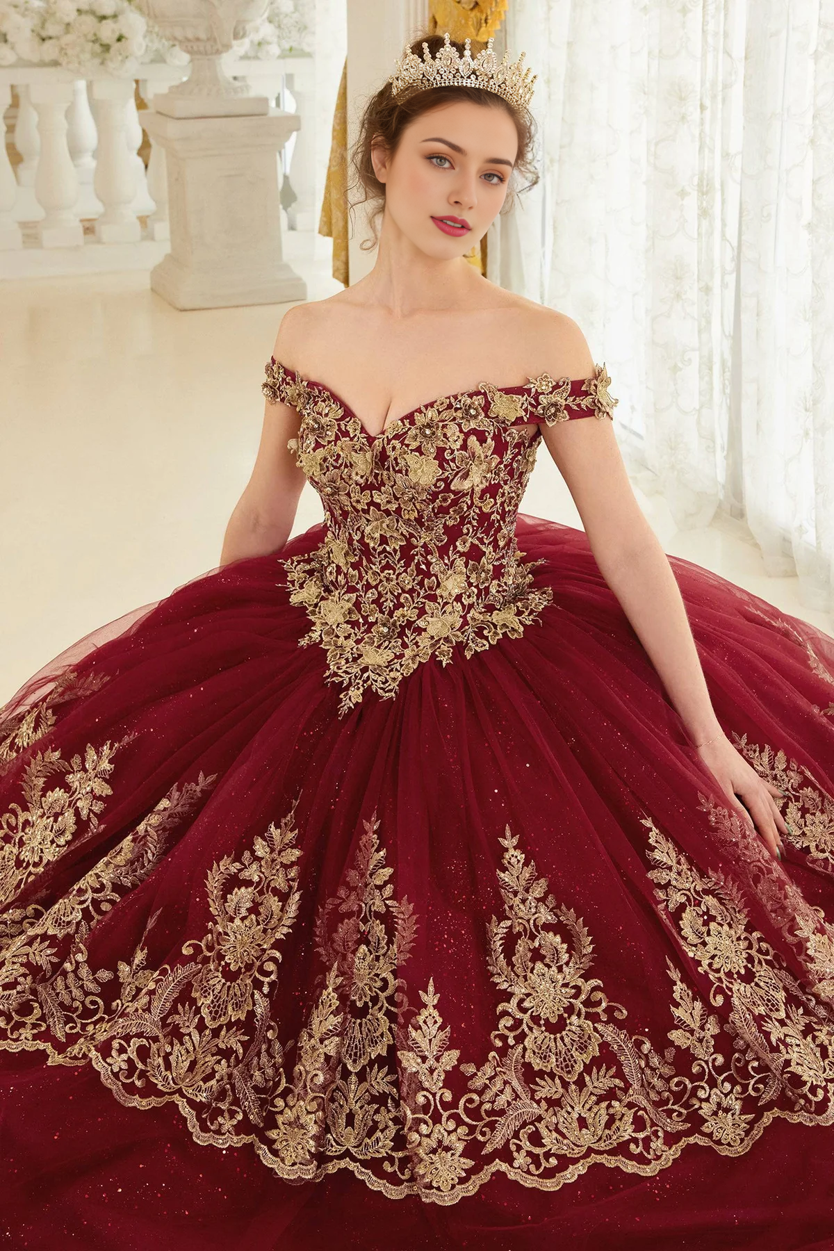 Layered Lace Quince Ball Gown Off Shoulder Beautiful Quinceanera Dress