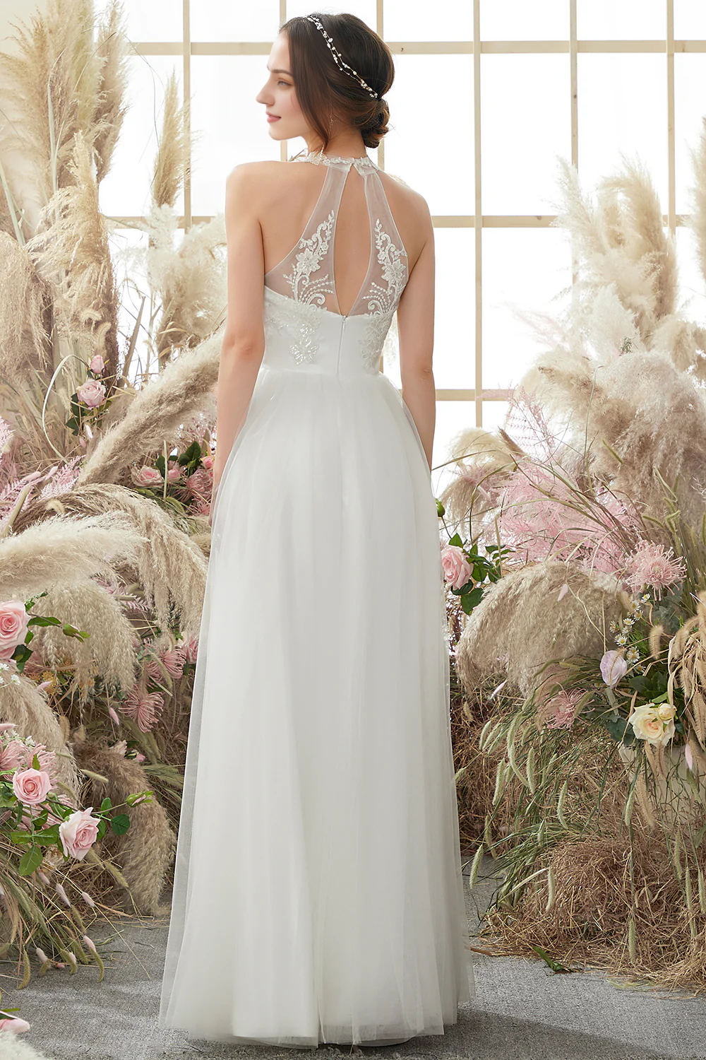 White Halter Neck Wedding Dress Long Sexy Beautiful