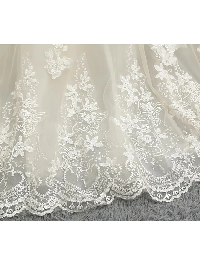 Wedding Dresses Jewel Neck Chapel Train Lace Tulle Lace Over Satin Regular Straps Formal See-Through with Sashes Ribbons Pearls