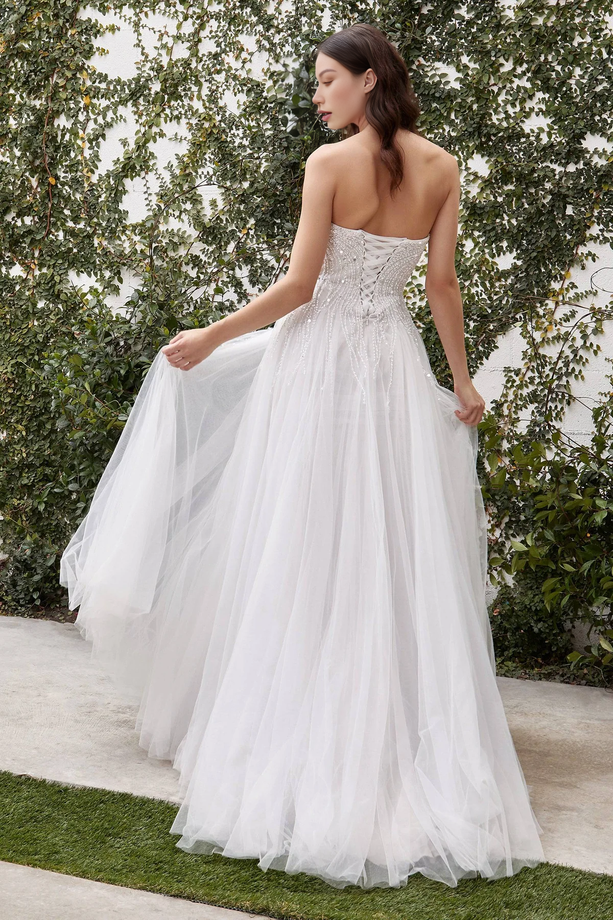 Sexy Strapless Slit Leg Wedding Dress Tulle A-Line Long Dress Off Shoulder
