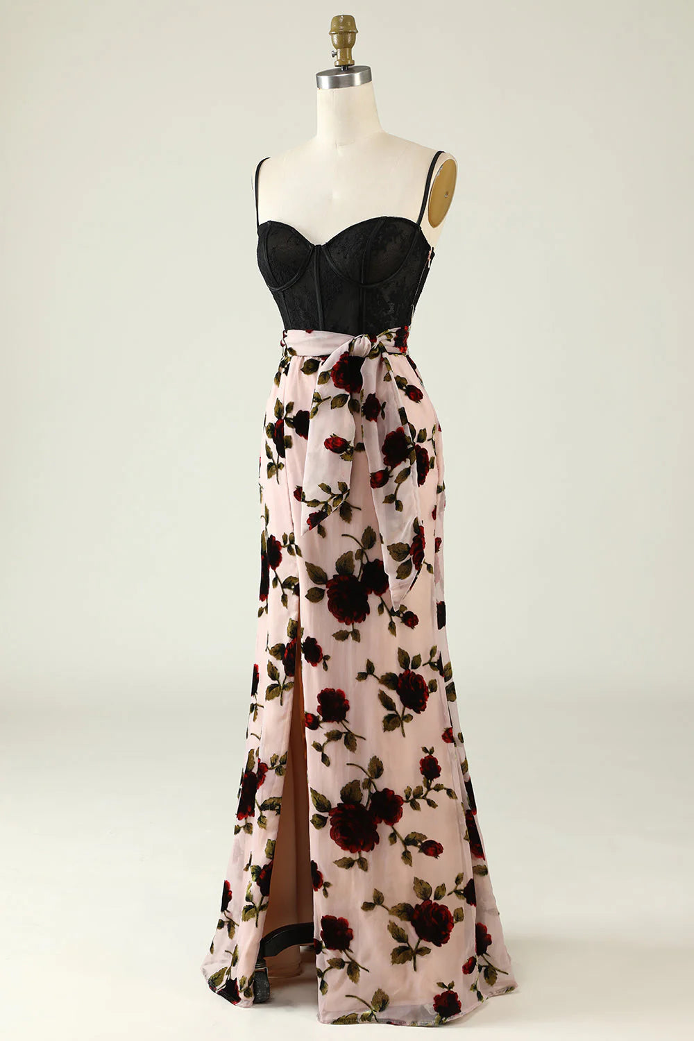 Spaghetti Straps Prom Dress with Slit Long With Flower