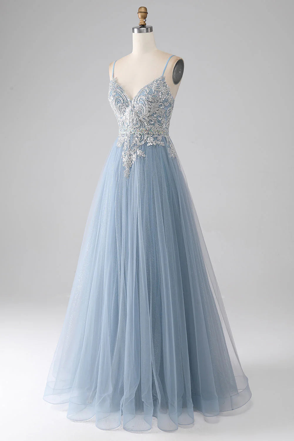 Mermaid Spaghetti Straps Sparkly Sequin Long Prom Dress V-neck