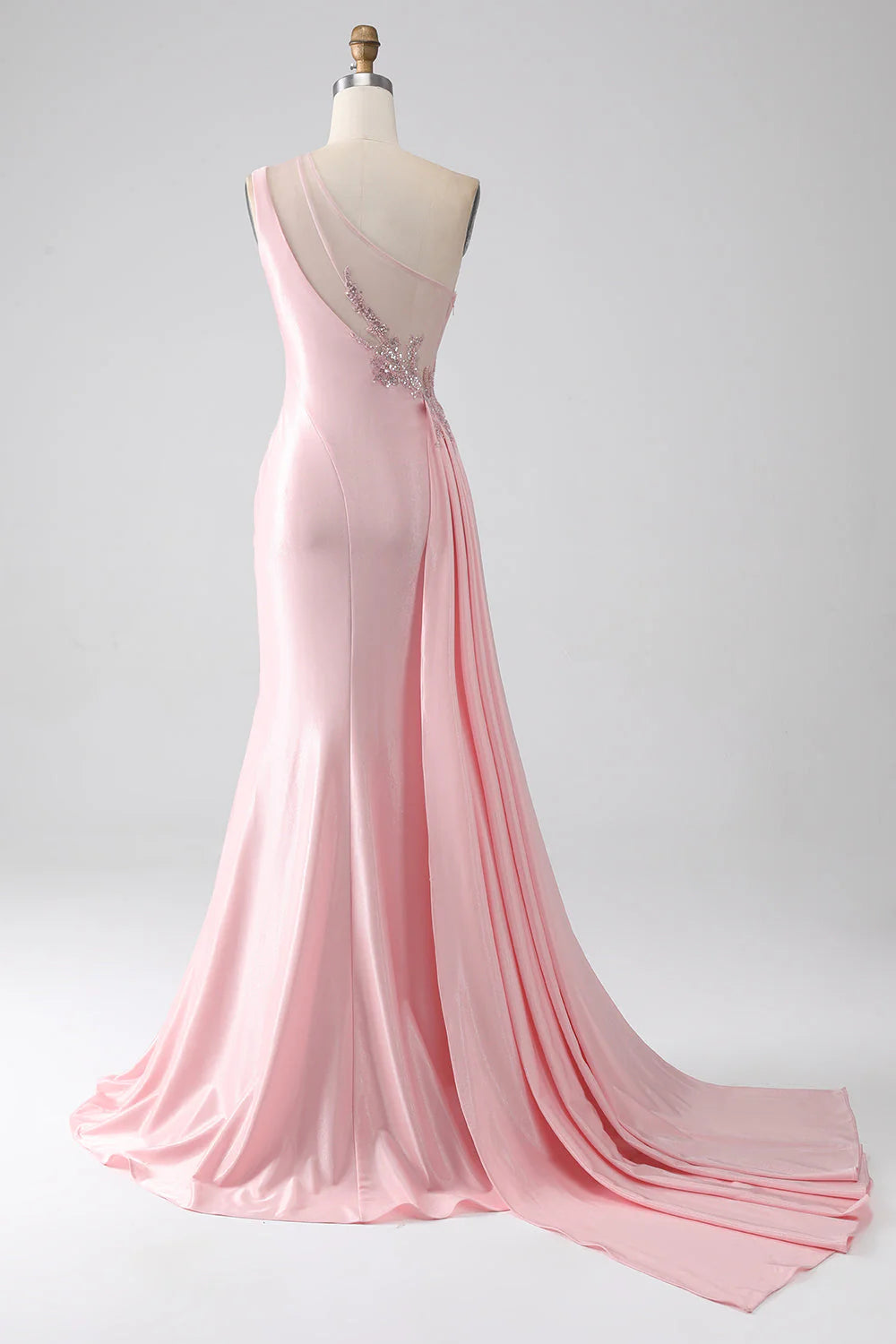 Mermaid One Shoulder Sequins Appliques Ruched Prom Dress With Slit Long