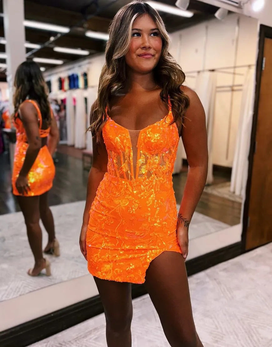 Lace Up Tight Glittler Homecoming Dress Sparkly Sexy