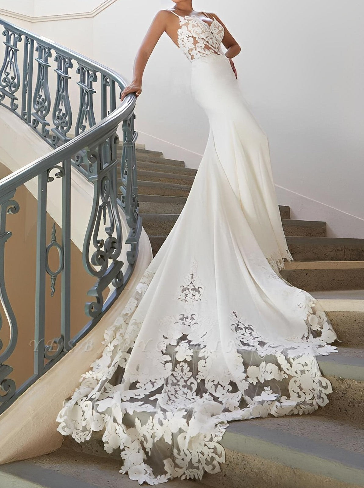 Trumpet/Mermaid V-Neck Floor-Length Lace Wedding Dress Sexy