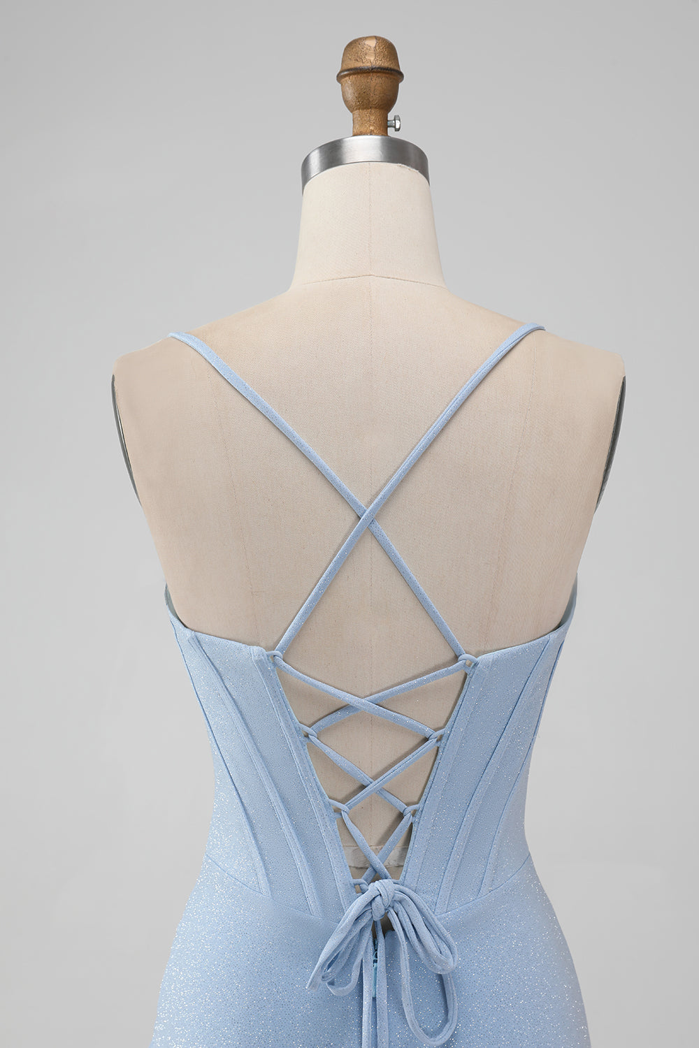 Light Blue Bodycon Spaghetti Straps Corset Short Homecoming Dress With Flowers