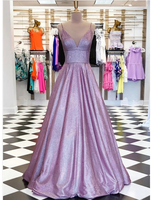 Ball Gown Beautiful Back Minimalist Engagement Prom Birthday Dress V Neck Sleeveless Floor Length Lace