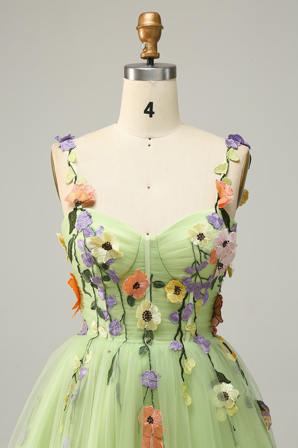 Champagne A Line Spaghetti Straps Short Homecoming Dress with Appliques With Flowers