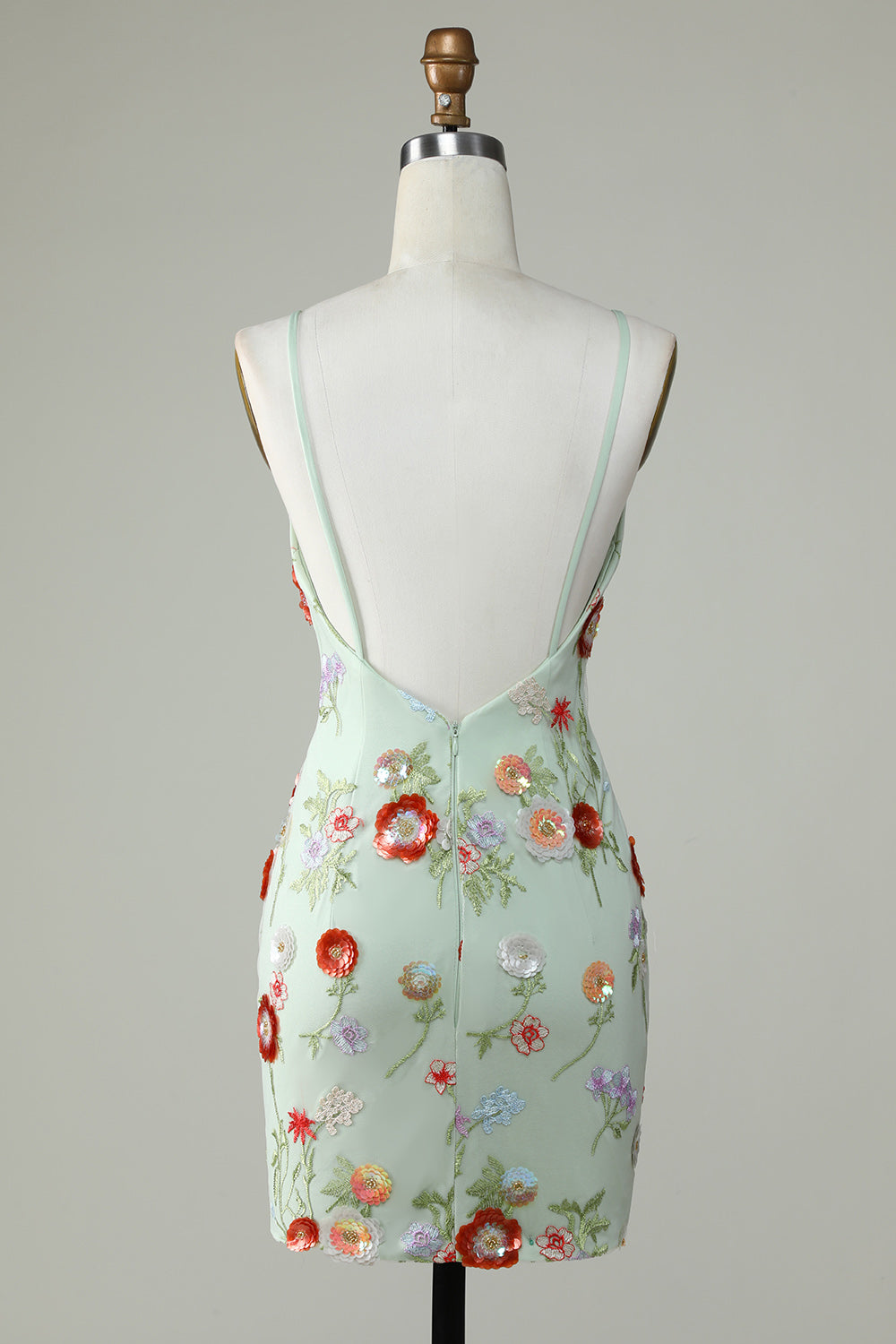 Spaghetti Straps Olive Tight Homecoming Dress With Embroidery With Flowers