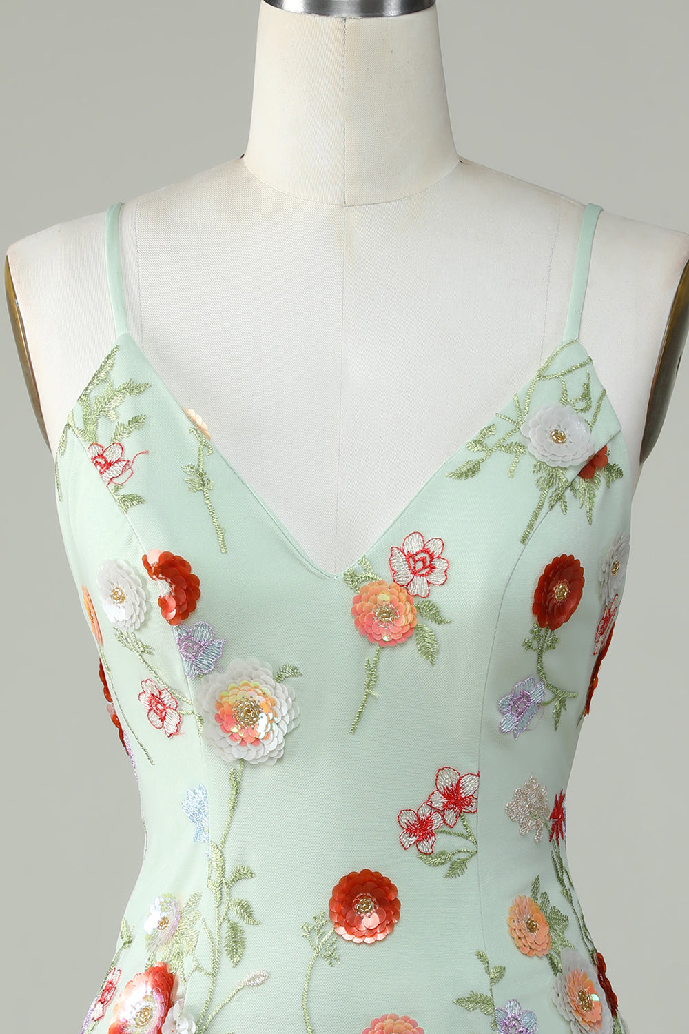 Spaghetti Straps Olive Tight Homecoming Dress With Embroidery With Flowers
