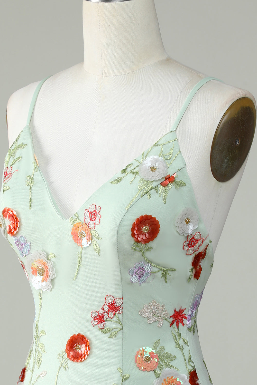 Spaghetti Straps Olive Tight Homecoming Dress With Embroidery With Flowers