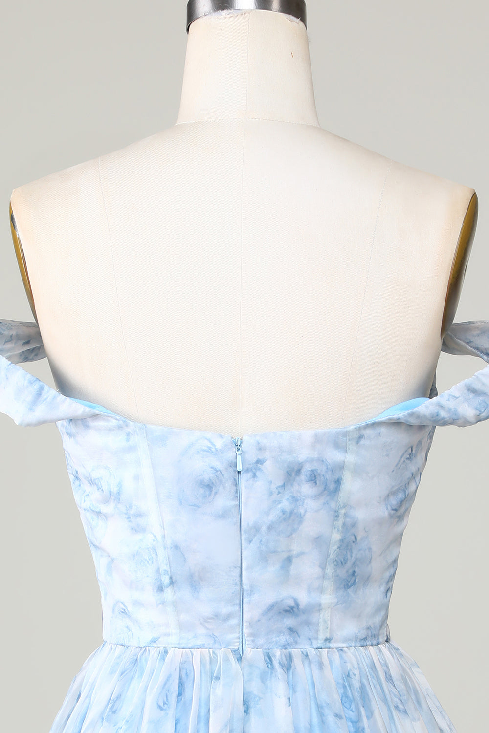 Cute A Line Off The Shoulder Blue Printed Short Homecoming Dress With Ruffles Short