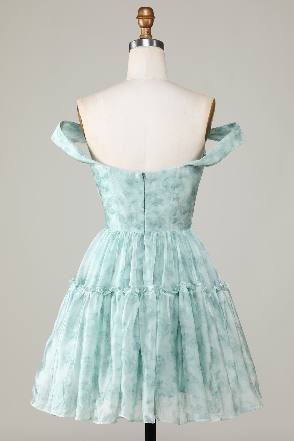 Cute A Line Off The Shoulder Blue Printed Short Homecoming Dress With Ruffles Short