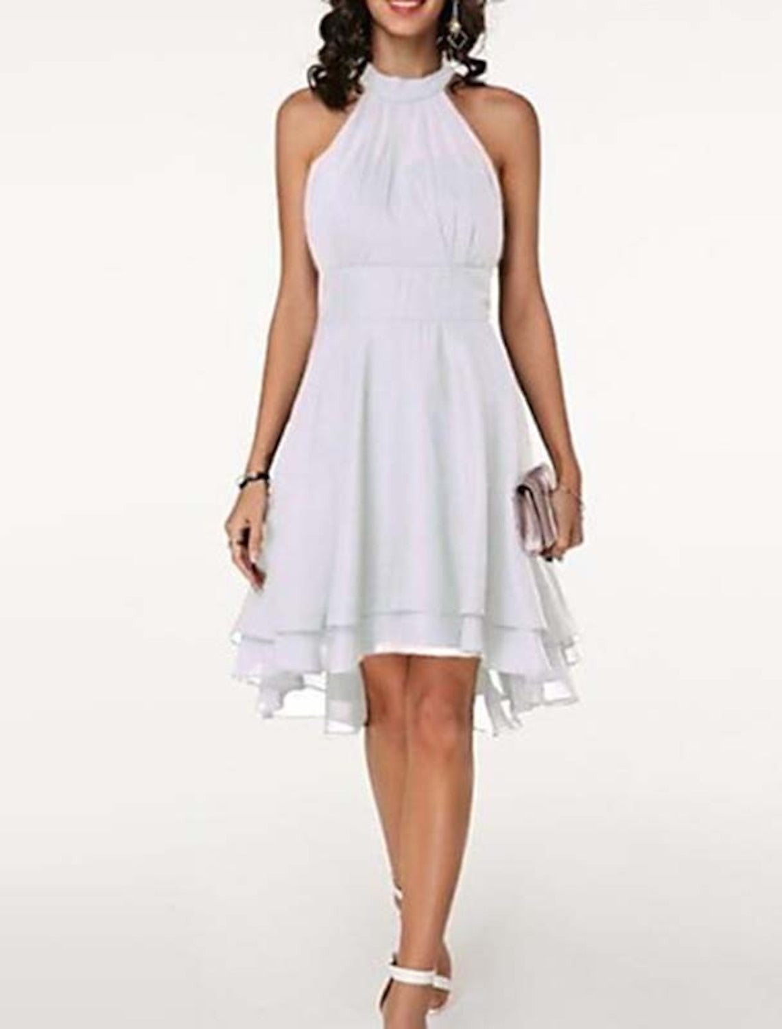 A-Line/Princess Halter Knee-Length Sleeveless Cocktail Party Dresses Chiffon With Ruffles Short