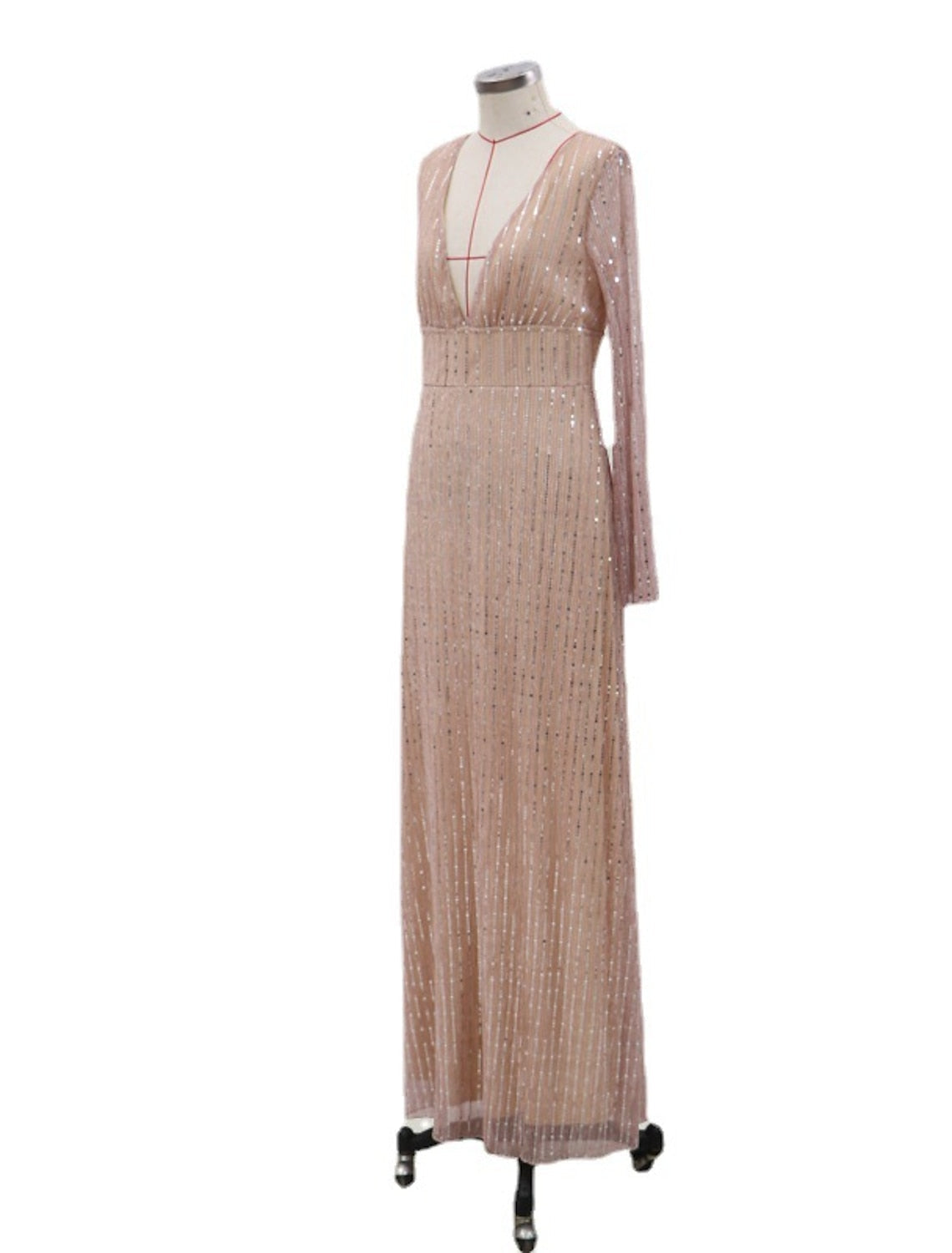 A-Line/Princess V-Neck Long Sleeves Prom Evening Dresses With Sequins Sparkly