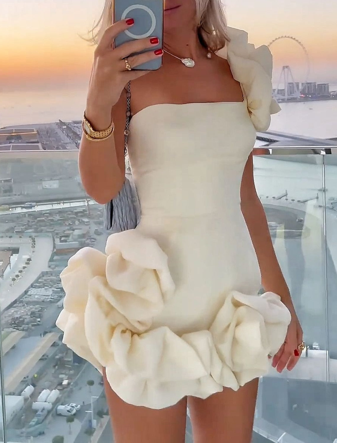 Sheath/Column Strapless Cocktail Party Short/Mini Dresses With Ruffles Sexy