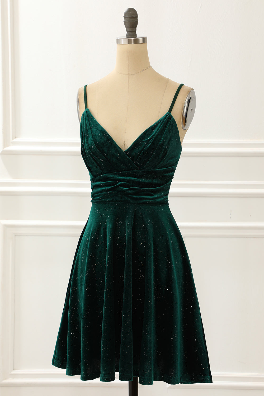 Velvet Green Holiday Party Dress V-neck Short Sexy