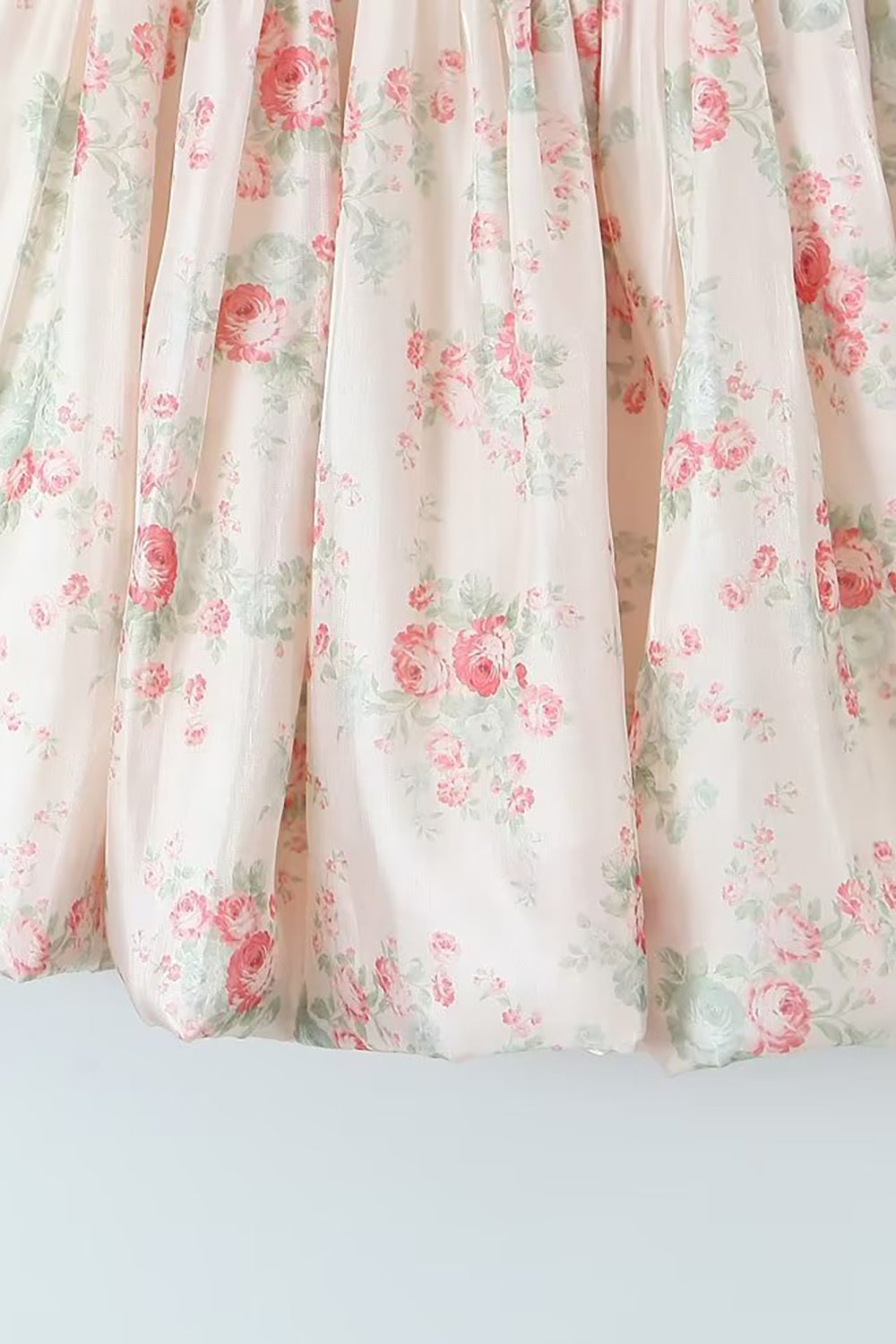 Floral Printed Light Pink A-Line Puff Sleeves Graduation Dress Short