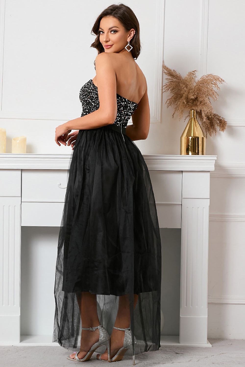 Sparkly Sweetheart Black Prom Dress with Sequins Sexy Evening Dresses