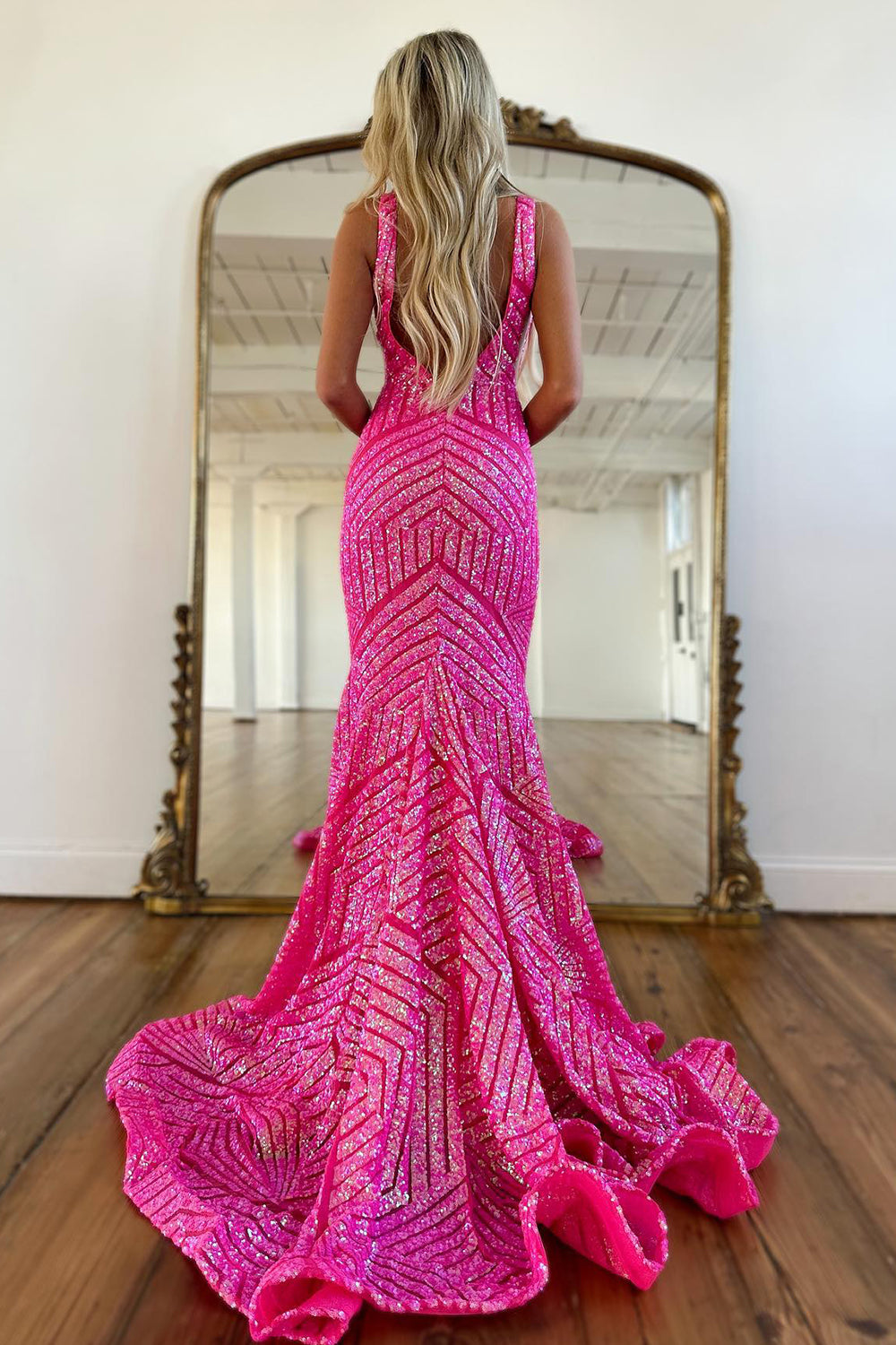 Sparkly Deep V Neck Sequin Mermaid Prom Dress Sparkly Evening Dresses