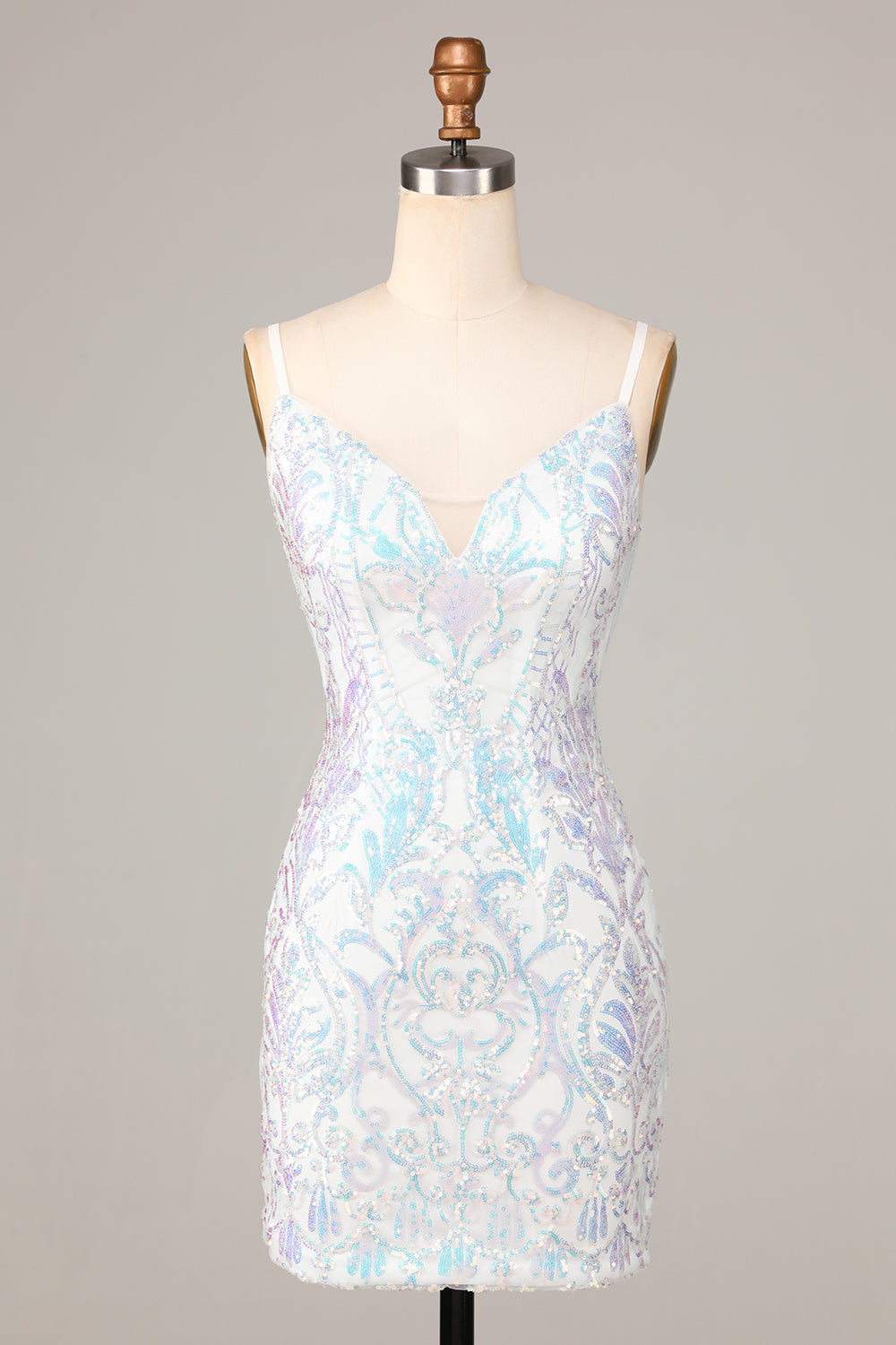 Sheath Spaghetti Straps White Sequins Short Homecoming Dress Sexy