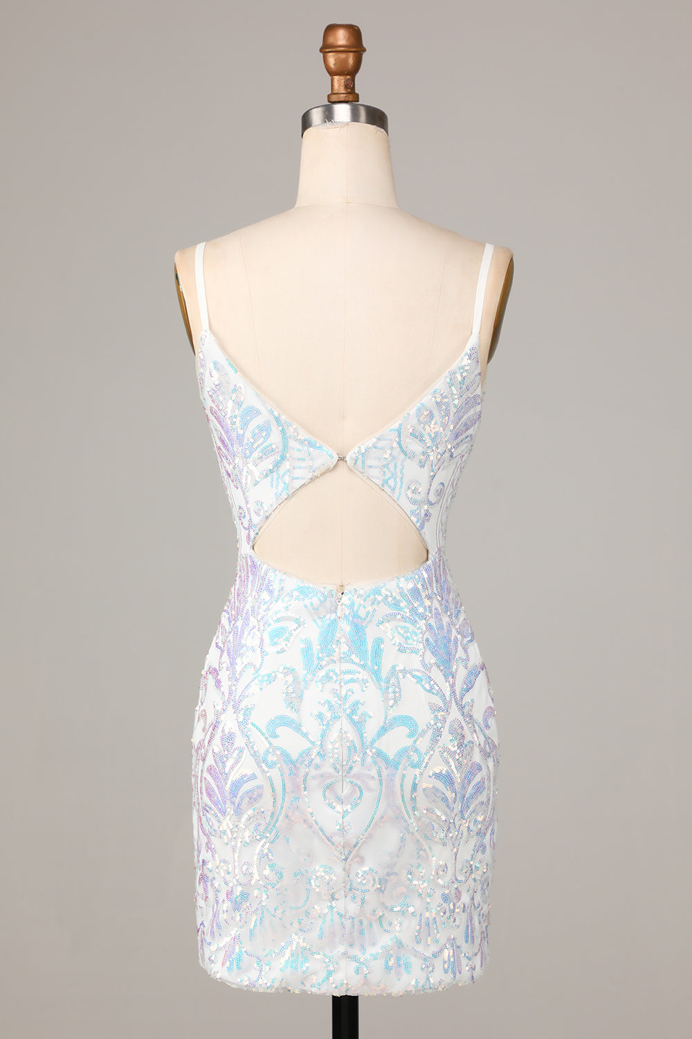 Sheath Spaghetti Straps White Sequins Short Homecoming Dress Sexy