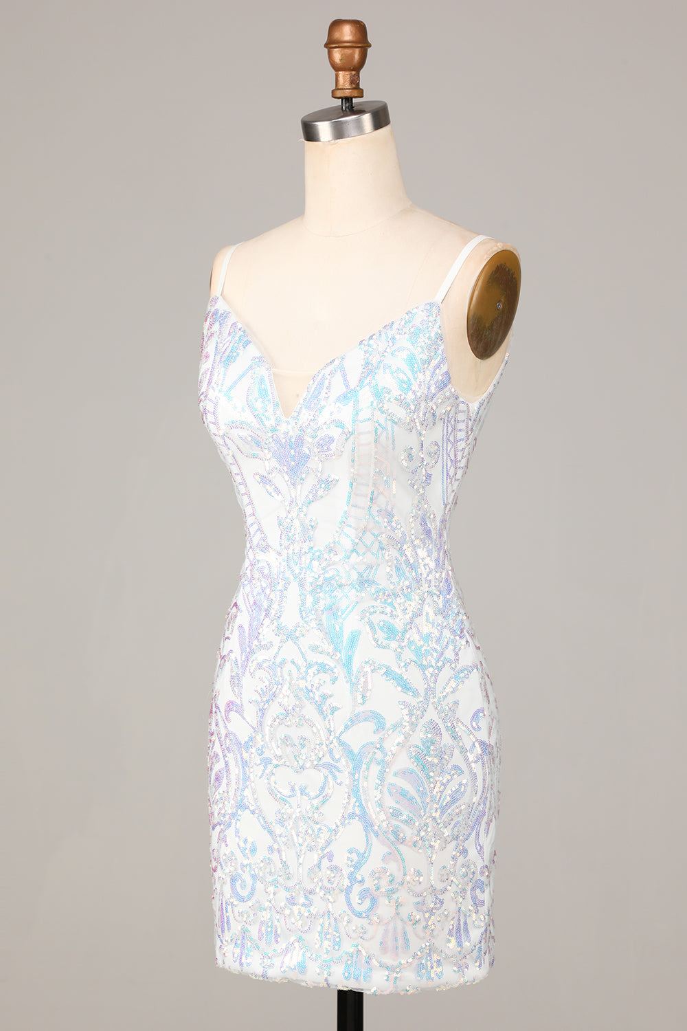 Sheath Spaghetti Straps White Sequins Short Homecoming Dress Sexy