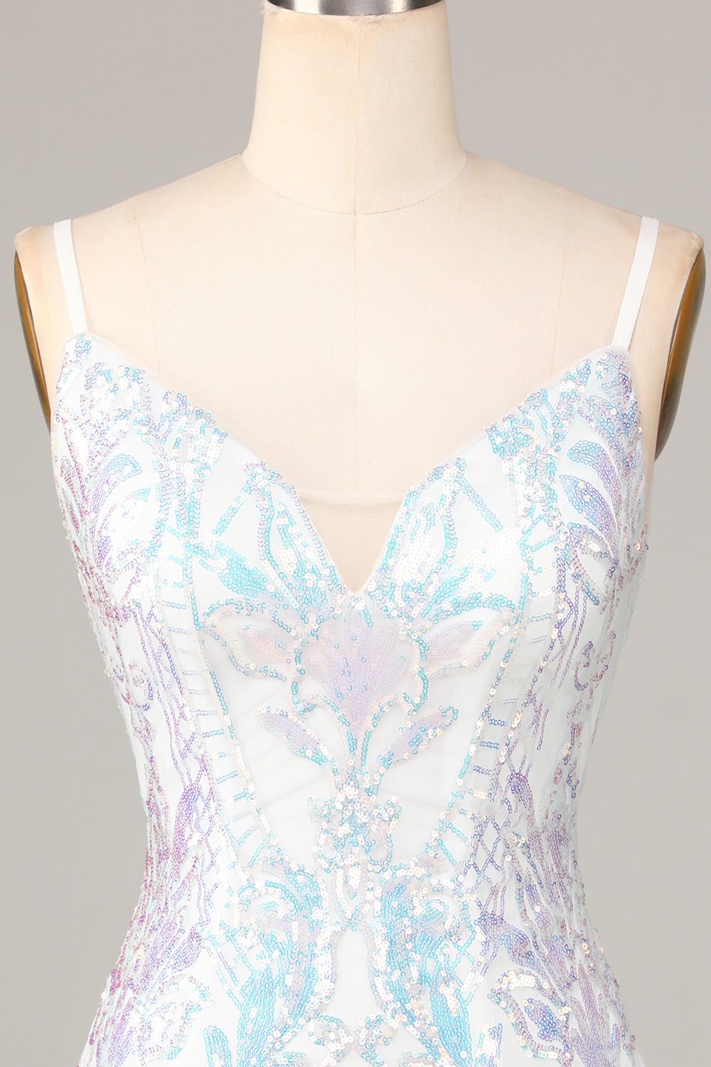 Sheath Spaghetti Straps White Sequins Short Homecoming Dress Sexy