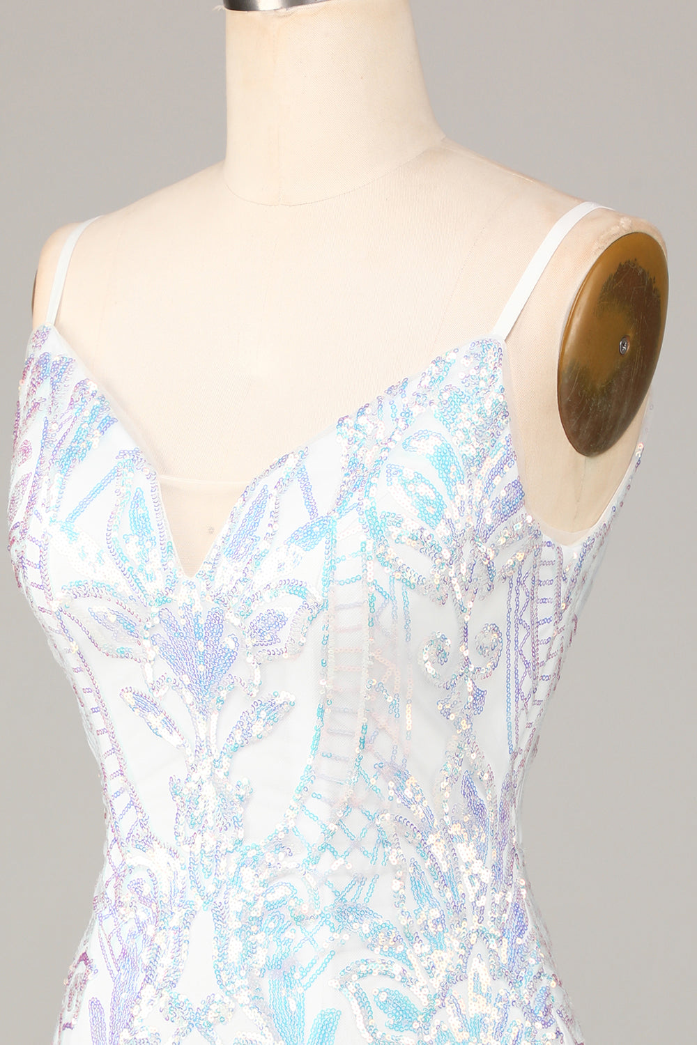 Sheath Spaghetti Straps White Sequins Short Homecoming Dress Sexy
