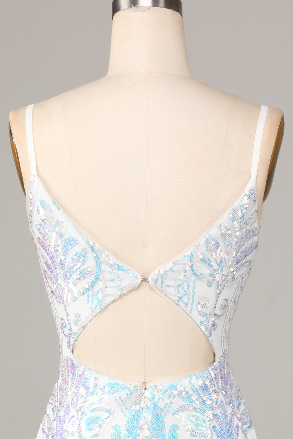 Sheath Spaghetti Straps White Sequins Short Homecoming Dress Sexy