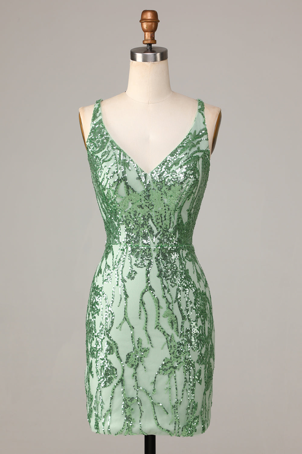 Sheath V-Neck Green Sequins Short Homecoming Dress With Backless Sparkly