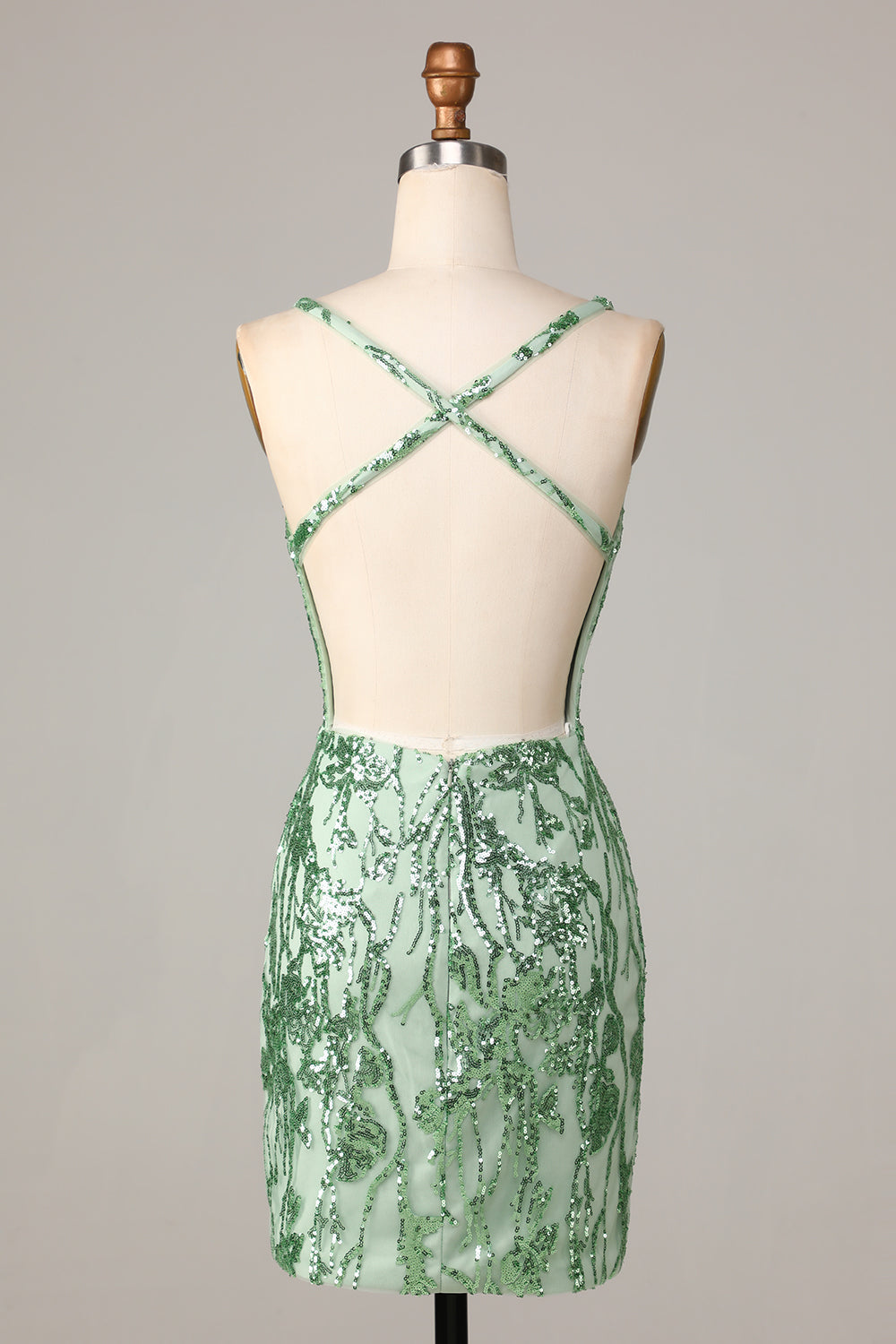 Sheath V-Neck Green Sequins Short Homecoming Dress With Backless Sparkly