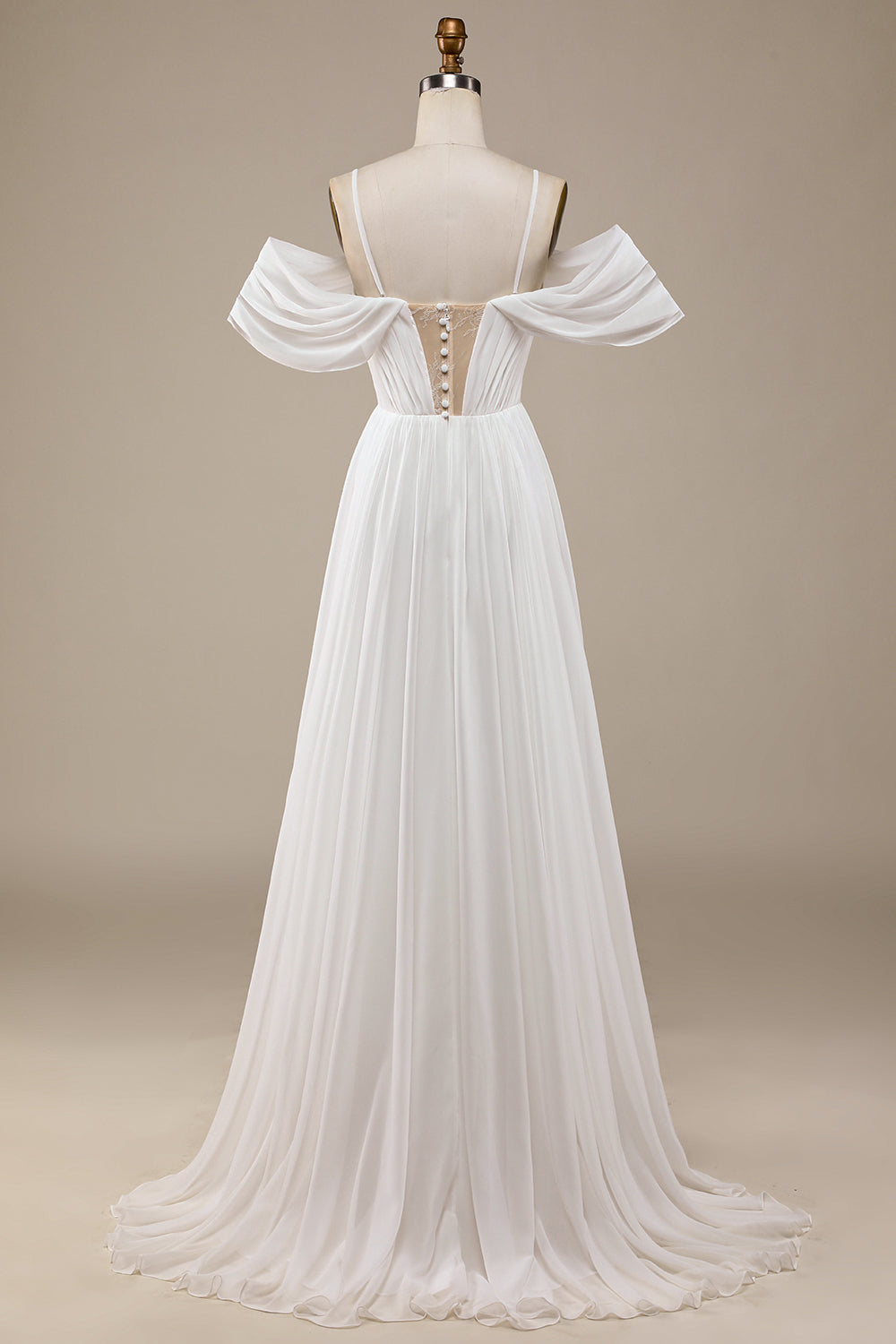 Ivory Simple A Line Off The Shoulder Boho Chiffon Ruched Wedding Dress Sexy