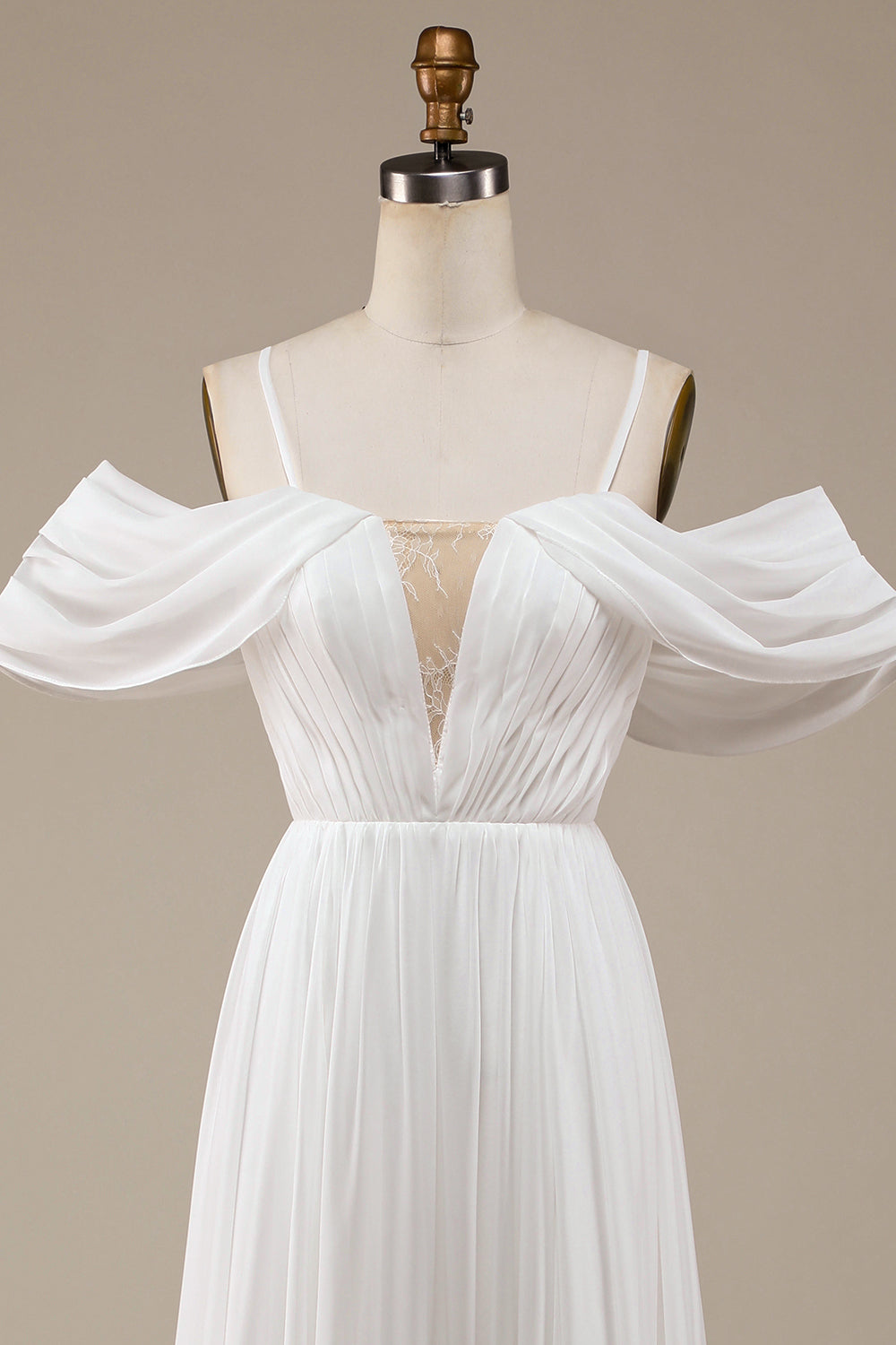 Ivory Simple A Line Off The Shoulder Boho Chiffon Ruched Wedding Dress Sexy